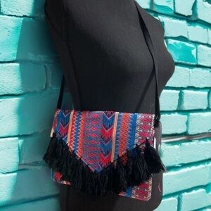 Ethnic Boho Crossbody Bag Handmade Embroidery Tassels Chic Vibrant Colorful NEW
